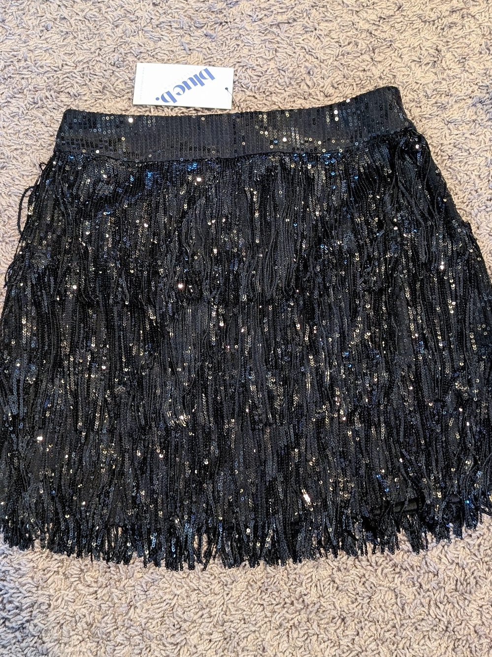 Black Sequin Fringe Mini Skirt